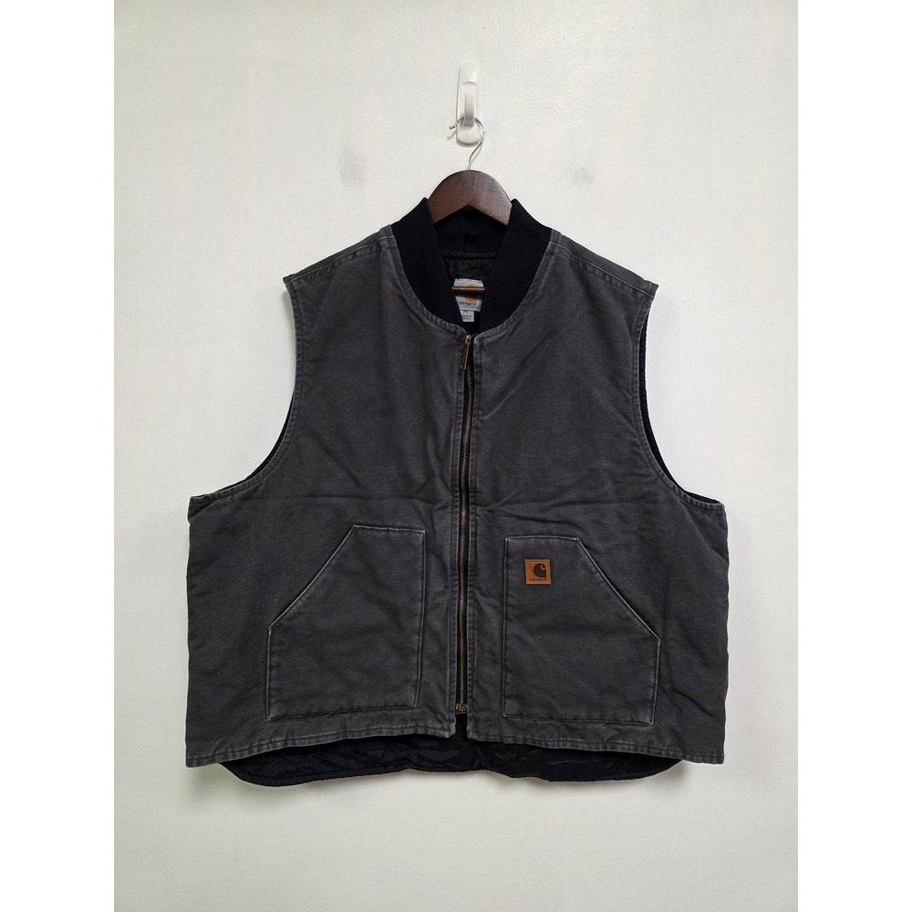 Carhartt Vintage Mens Sandstone Duck Vest Size 3XL Quilted Lined Gray V02 Work